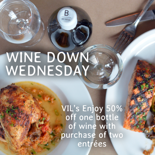 Wine Down Wednesday at Cowfish. VIL's get 50%off one bottle of wine with the purchase of two entrees